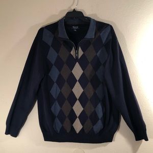Mens Bass Cowl Neck Harlequin Sweater